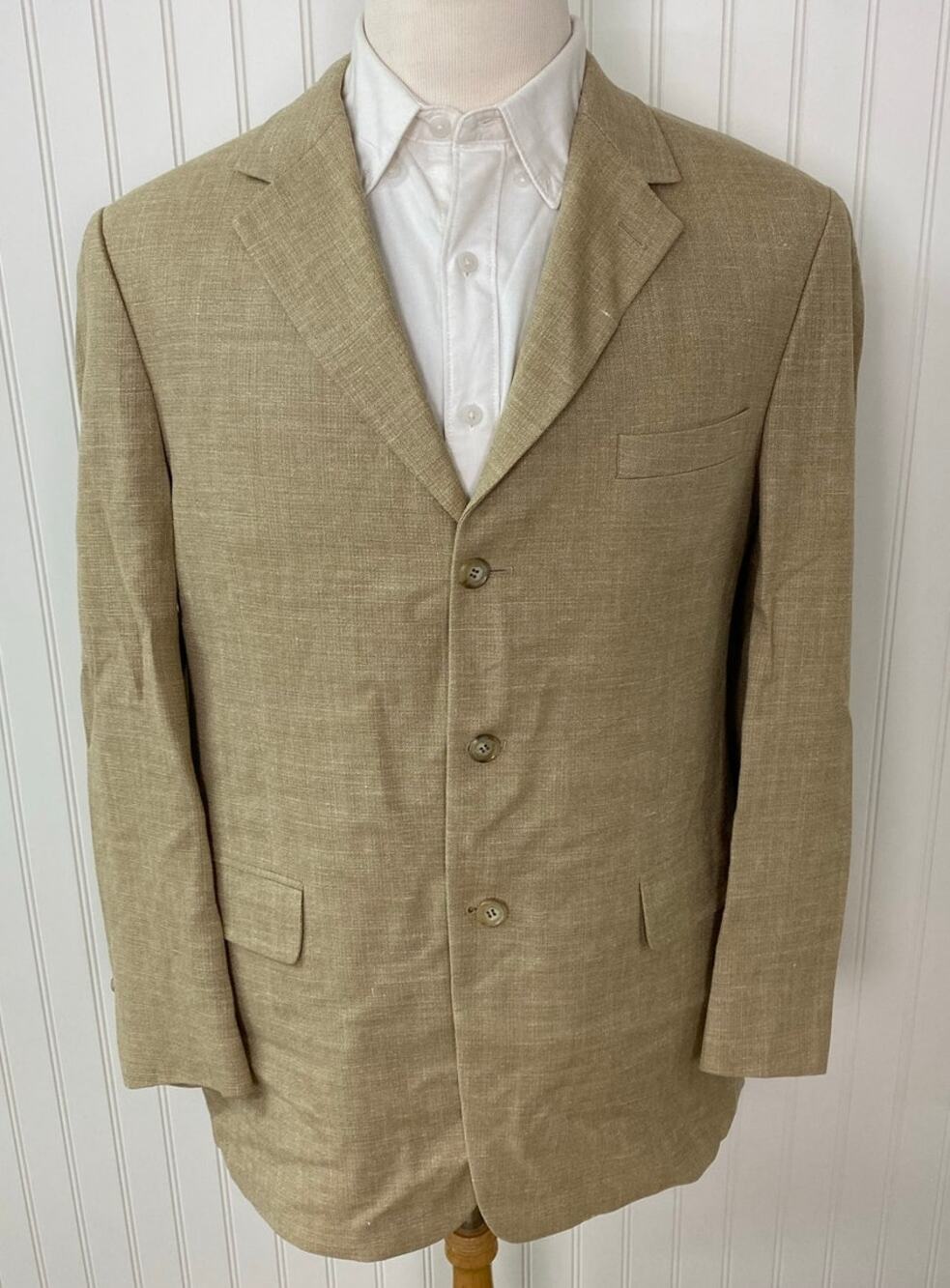 VTG Men Brooks Brothers USA tan silk linen 3-button suit jacket blazer, 41R